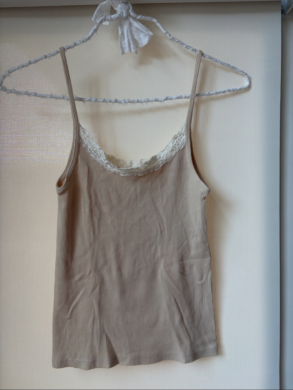 Brandy Melville Beige Lace-Trim Ribbed Cami